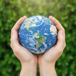 Hände halten die Erdkugel behutsam.